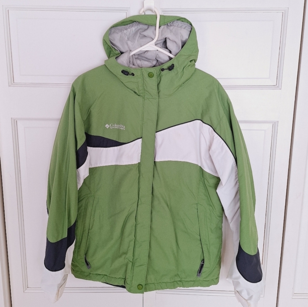 Columbia Two-Tone Green And White Ski Jacket Size Large Great Condition
